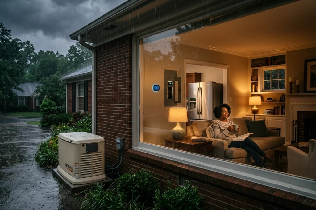 Prepared home protected by generator during spring storm