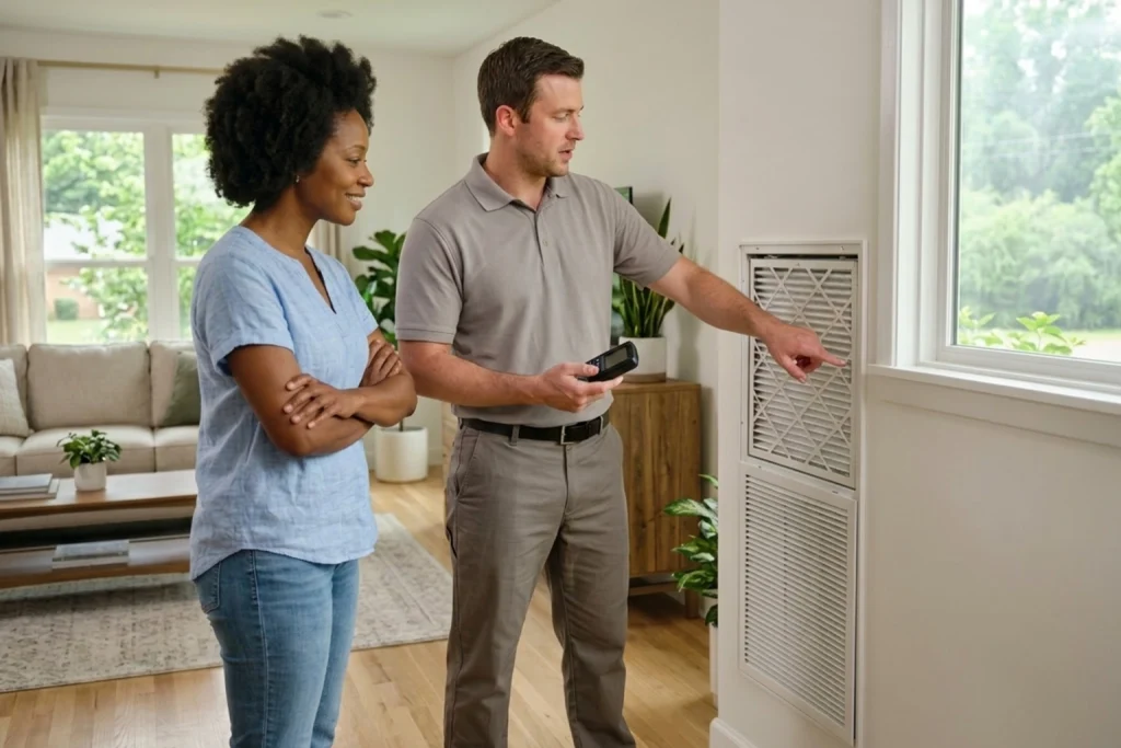 Memphis homeowner learning about indoor humidity control