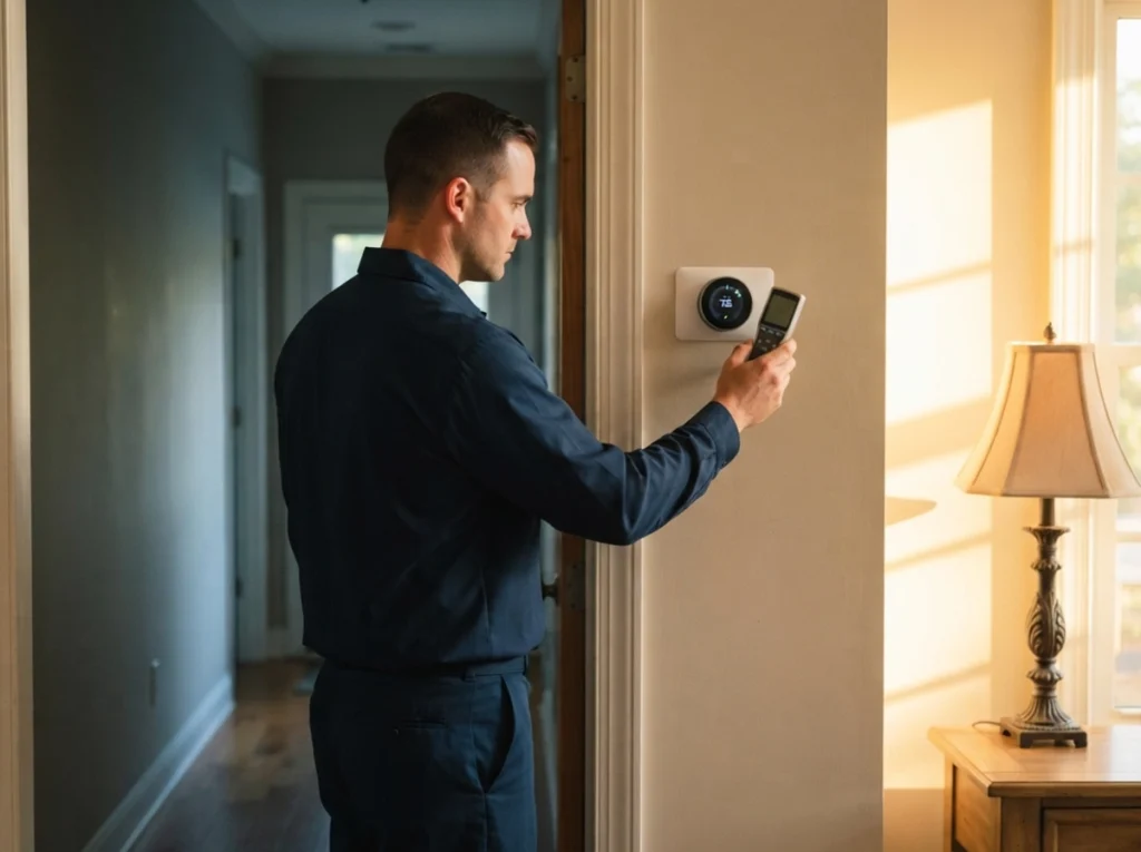 HVAC technician checking smart thermostat accuracy in Memphis